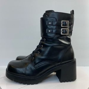 Y2k Square Toe Black Mudd Buckle Boots